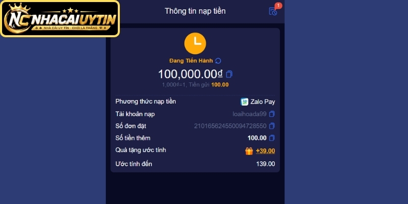 Nạp tiền 99WIN qua Zalo Pay